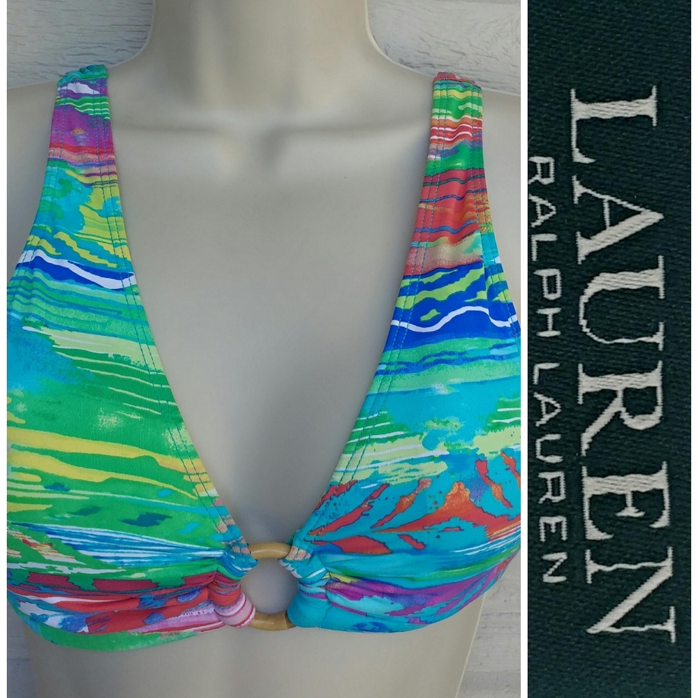 Lauren Ralph Lauren Stripe Off Shoulder Bikini Top